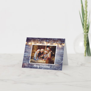 Tarjeta Festiva Fotografía de madera Rustica con luz de cadena