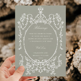 Tarjeta Festiva Fotografía de marco de vintage neutro en verde clá