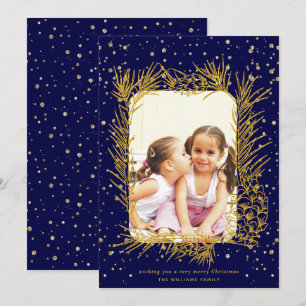 Tarjeta Festiva Fotografía de Navidades azul marino con marco de p
