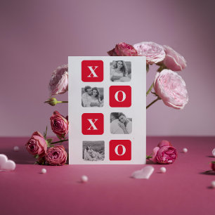 Tarjeta Festiva Fotografía de Pareja Collage moderna y XOXO Rojo