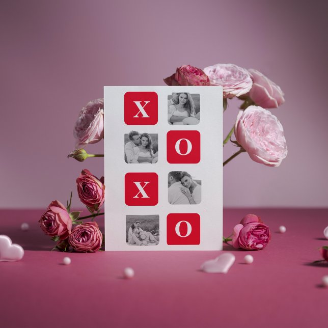 Tarjeta Festiva Fotografía de Pareja Collage moderna y XOXO Rojo (Subido por el creador)