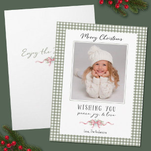 Tarjeta Festiva Fotografía de Preppy de Plaid en Green Gingham