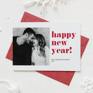 Tarjeta Festiva Fotografía de tipografía negrita roja Feliz Año Nu