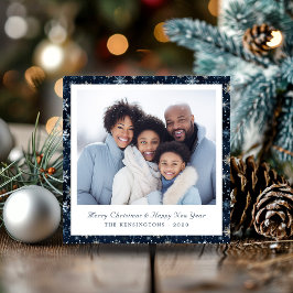 Tarjeta Festiva Fotografía de vacaciones de copos de nieve blancos