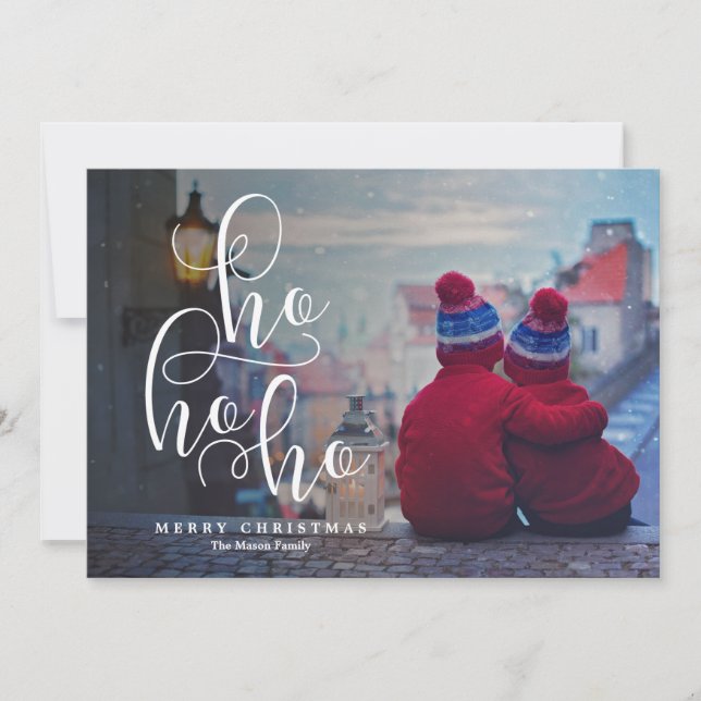 Tarjeta Festiva Fotografía de vacaciones en blanco por encima de H (Anverso)