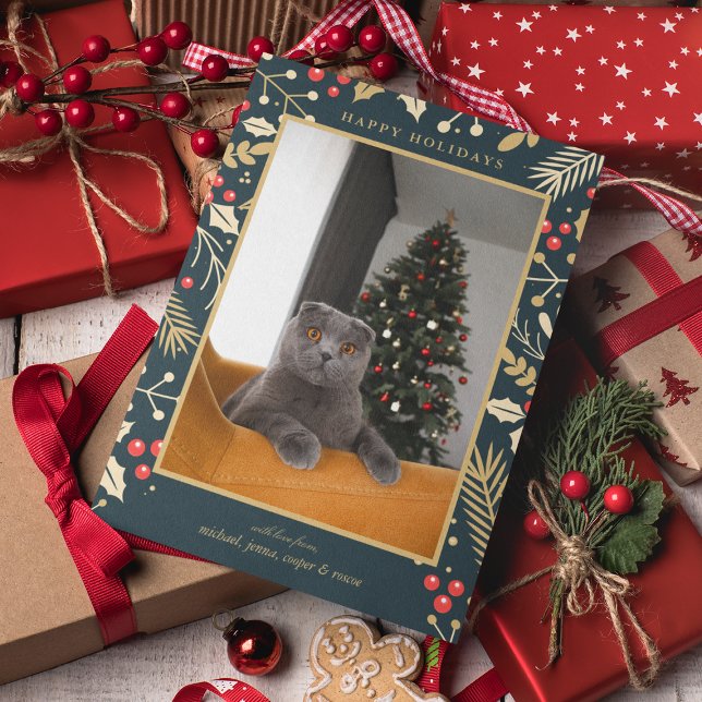 Tarjeta Festiva FOTOGRAFÍA DE VACACIONES | Navidades de oro Holly  (Subido por el creador)