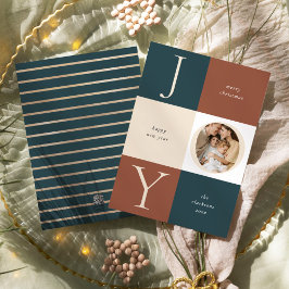 Tarjeta Festiva Fotografía de vacaciones neutrales en bloques de c