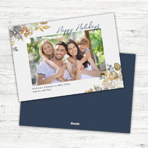 Tarjeta Festiva Fotografía de verde de Navy Blue Happy Holidays Gr