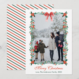 Tarjeta Festiva Fotografía de verde navideño con lazo en acuarela