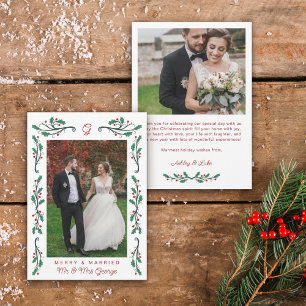 Tarjeta Festiva Fotografía del marco rojo Holly, merry y Navidades