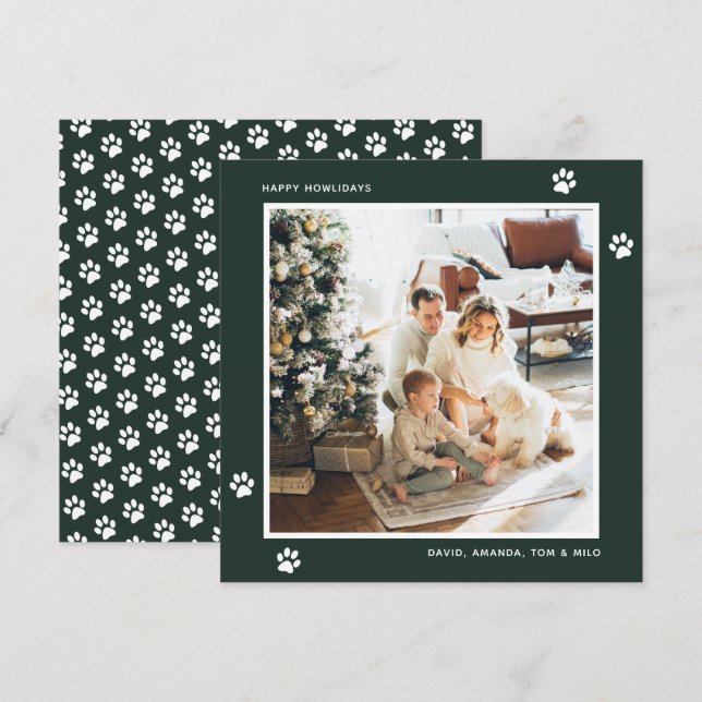 Tarjeta Festiva Fotografía del propietario de un perro verde moder (Anverso / Reverso)