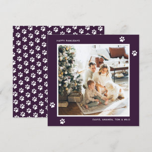 Tarjeta Festiva Fotografía del propietario del perro gato morado,
