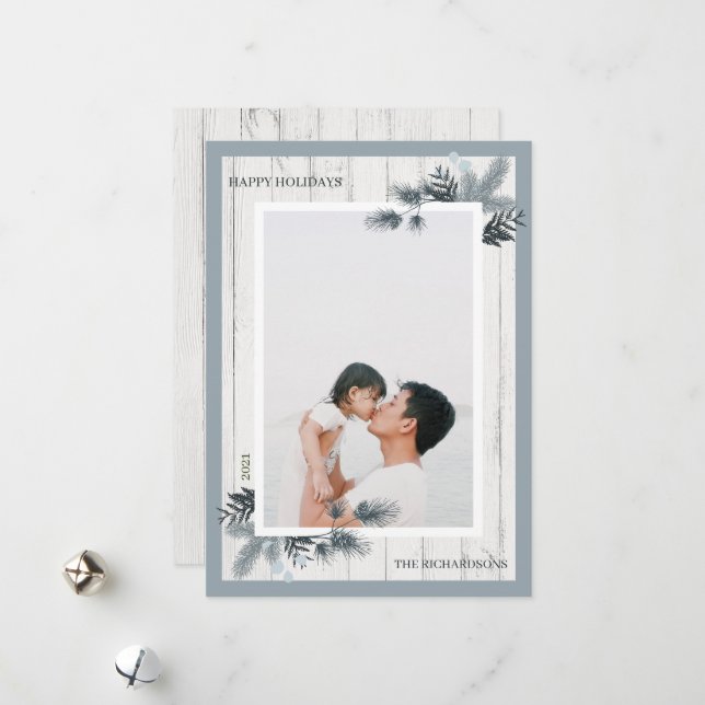 Tarjeta Festiva Fotografía del Shiplap De Madera Blanca Rústica Y  (Anverso/Reverso In Situ)