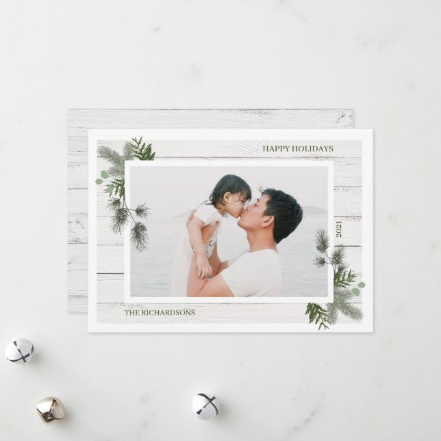 Tarjeta Festiva Fotografía del Shiplap De Madera Blanca Rústica Y  (Anverso/Reverso In Situ)