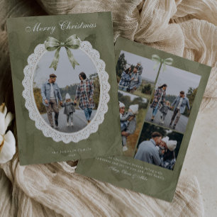 Tarjeta Festiva Fotografía en marco de encaje con volantes y lazo 