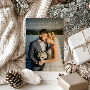 Tarjeta Festiva Fotografía eterna Elegante Navidades recién casado