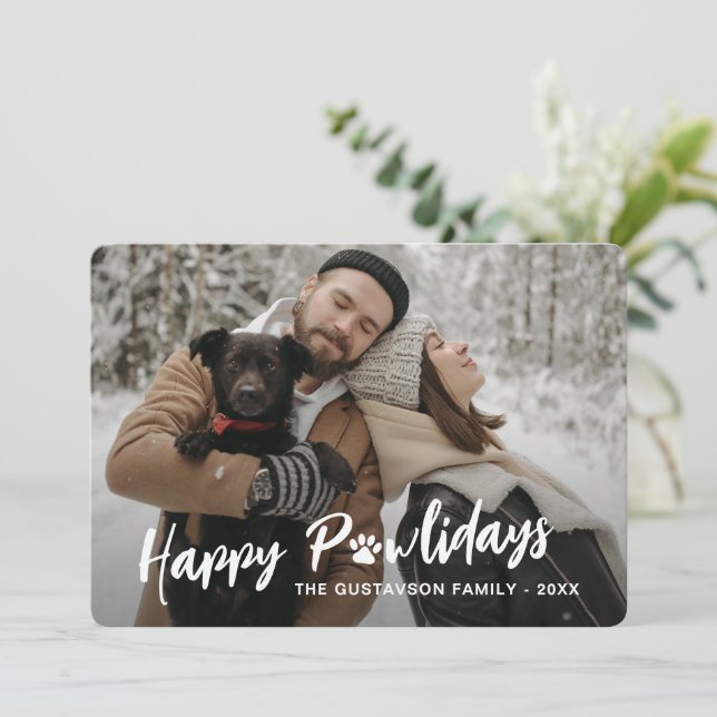 Tarjeta Festiva Fotografía familiar de moda con papel Mascota (Anverso de pie)