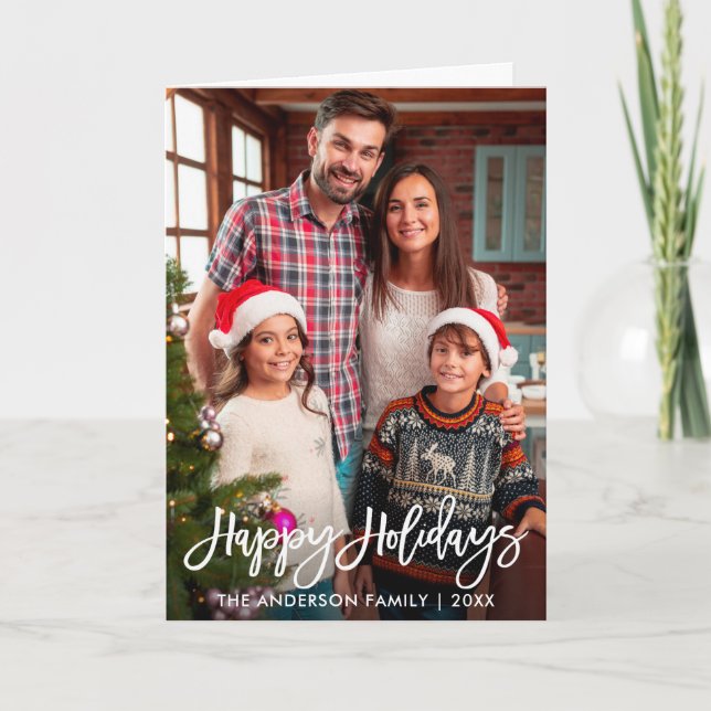 Tarjeta Festiva Fotografía familiar Felices vacaciones Guión de br (Anverso)