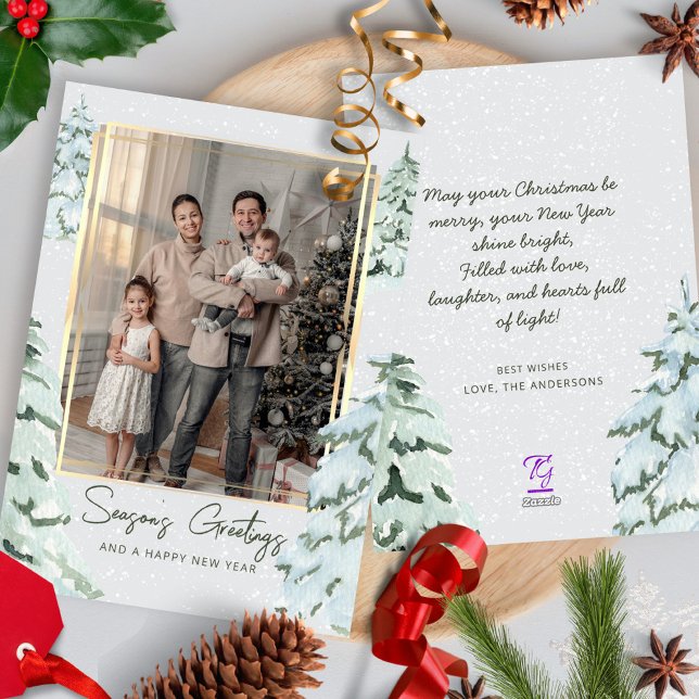 Tarjeta Festiva Fotografía familiar Snowflakes Scandi Pine Christm (Subido por el creador)