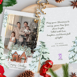 Tarjeta Festiva Fotografía familiar Snowflakes Scandi Pine Christm