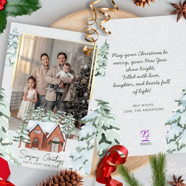 Tarjeta Festiva Fotografía familiar Snowflakes Scandi Pine Christm (Subido por el creador)