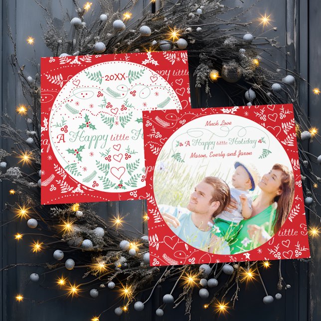 Tarjeta Festiva Fotografía familiar Un pequeño y feliz Rojo Verde  (Subido por el creador)