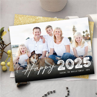 Tarjeta Festiva Fotografía feliz 2025 de la tipografía de Año Nuev