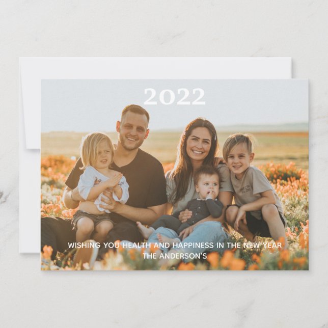 Tarjeta Festiva Fotografía Feliz Año Nuevo Típografía Blanca Perso (Anverso)