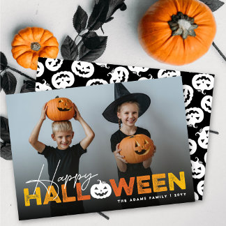 Tarjeta Festiva Fotografía feliz de calabaza de Halloween Jack-O-L
