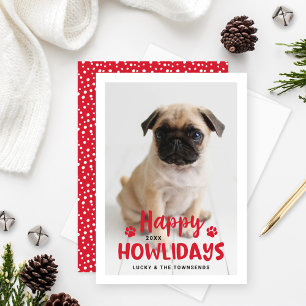 Tarjeta Festiva Fotografía feliz de perro de porcino rojo de Howli