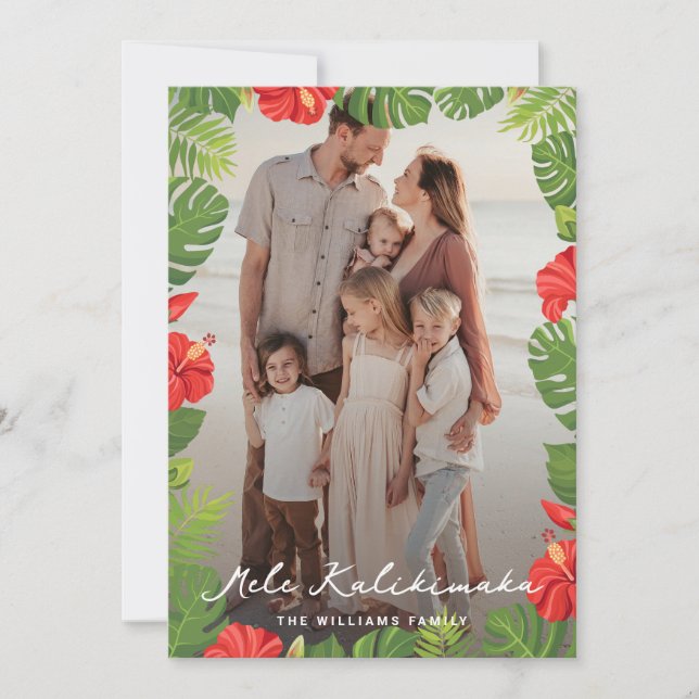 Tarjeta Festiva Fotografía floral del Hibiscus rojo hawaiano Mele  (Anverso)