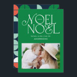 Tarjeta Festiva Fotografía geométrica de los Navidades noel brilla<br><div class="desc">Brillante y colorido diseño de vacaciones de guion de tipografía geométrica Navidad Noel. Colores rojos,  verdes,  azul marino y rosa.</div>