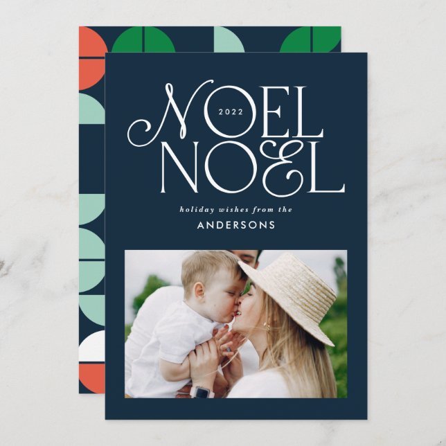 Tarjeta Festiva Fotografía geométrica de los Navidades noel brilla (Anverso / Reverso)