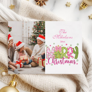 Tarjeta Festiva Fotografía: Green Bow Tree Merry Christmas