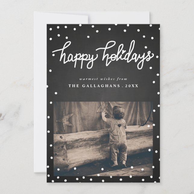 Tarjeta Festiva Fotografía manuscrita de Happy Holidays Chalkboard (Anverso)