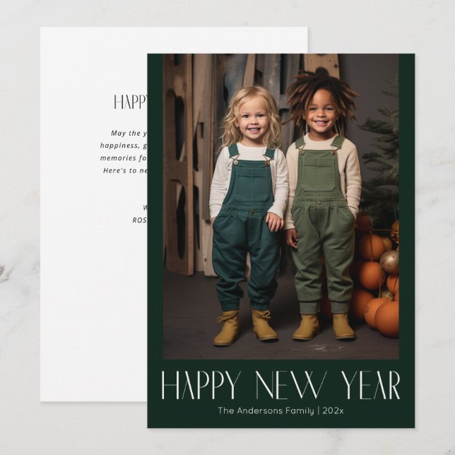 Tarjeta Festiva Fotografía moderna de Año Nuevo (Anverso / Reverso)