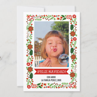 Tarjeta Festiva Fotografía moderna de la posología roja, verde de
