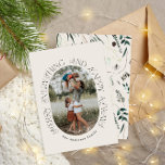 Tarjeta Festiva Fotografía moderna en arco elegante tipografía bot<br><div class="desc">Comprimido moderno estilo arco foto elegante color de agua rústico secado color botánico floral silenciado tarjeta de Navidades de vacaciones.</div>