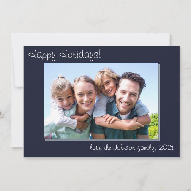 Tarjeta Festiva Fotografía Moderna Familia Simple Felices Fiestas  (Anverso)