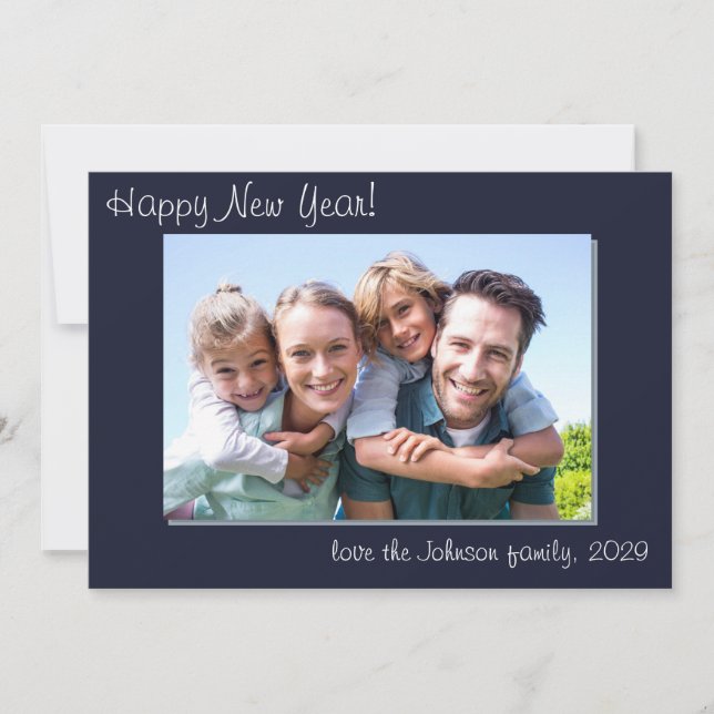 Tarjeta Festiva Fotografía: Moderna familia simple Feliz Año Nuevo (Anverso)