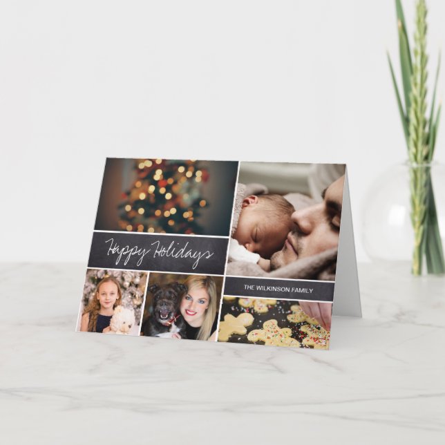 Tarjeta Festiva Fotografía moderna multifoto Familia Felices Festi (Anverso)