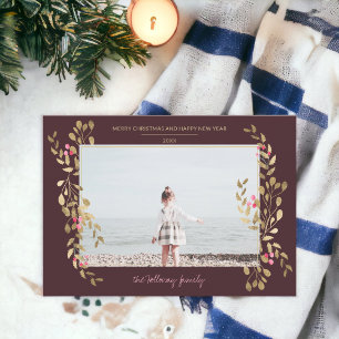 Tarjeta Festiva Fotografía moderna Navidades mistletoe marco dorad