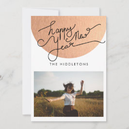 Tarjeta Festiva Fotografía moderna rosa de la tipografía de Año Nu