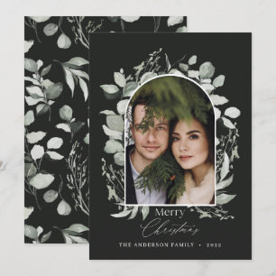 Tarjeta Festiva Fotografía moderna y elegante de gris verde botáni