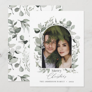 Tarjeta Festiva Fotografía moderna y elegante de gris verde botáni