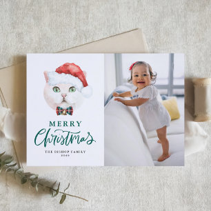 Tarjeta Festiva Fotografía navideña del gato británico de Shorthai