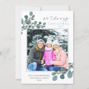 Tarjeta Festiva Fotografía navideña Eucalyptus y Pine Merry