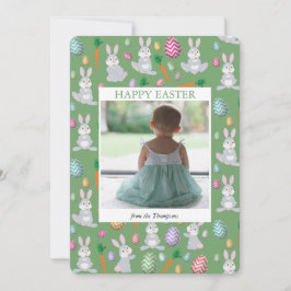 Tarjeta Festiva Fotografía personalizada Conejo de Conejito Verde 