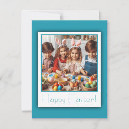 Tarjeta Festiva Fotografía personalizada Feliz Pascua Azul marfil 