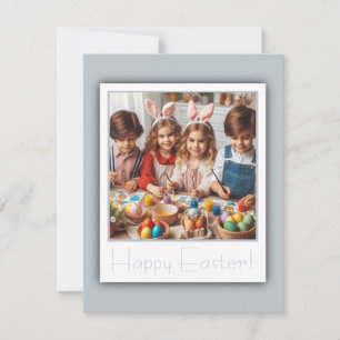Tarjeta Festiva Fotografía personalizada Feliz Pascua Plata Elegan